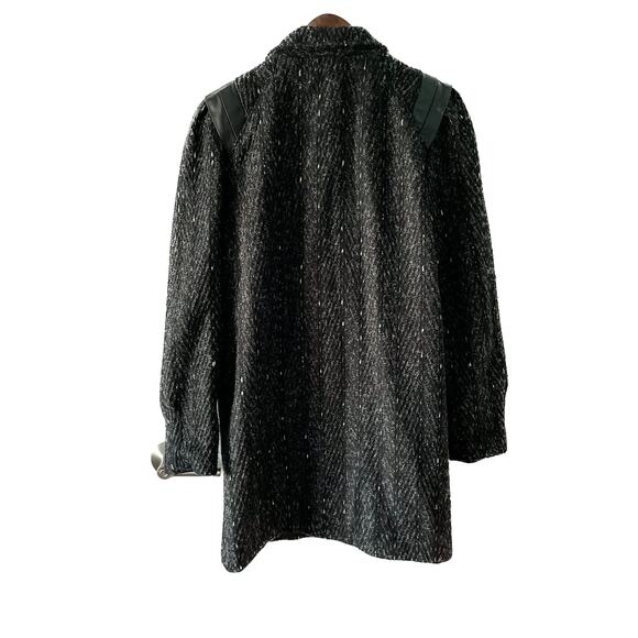 Vintage 80s marled wool double breasted pea coat leather shoulders size medium M - Picture 5 of 10